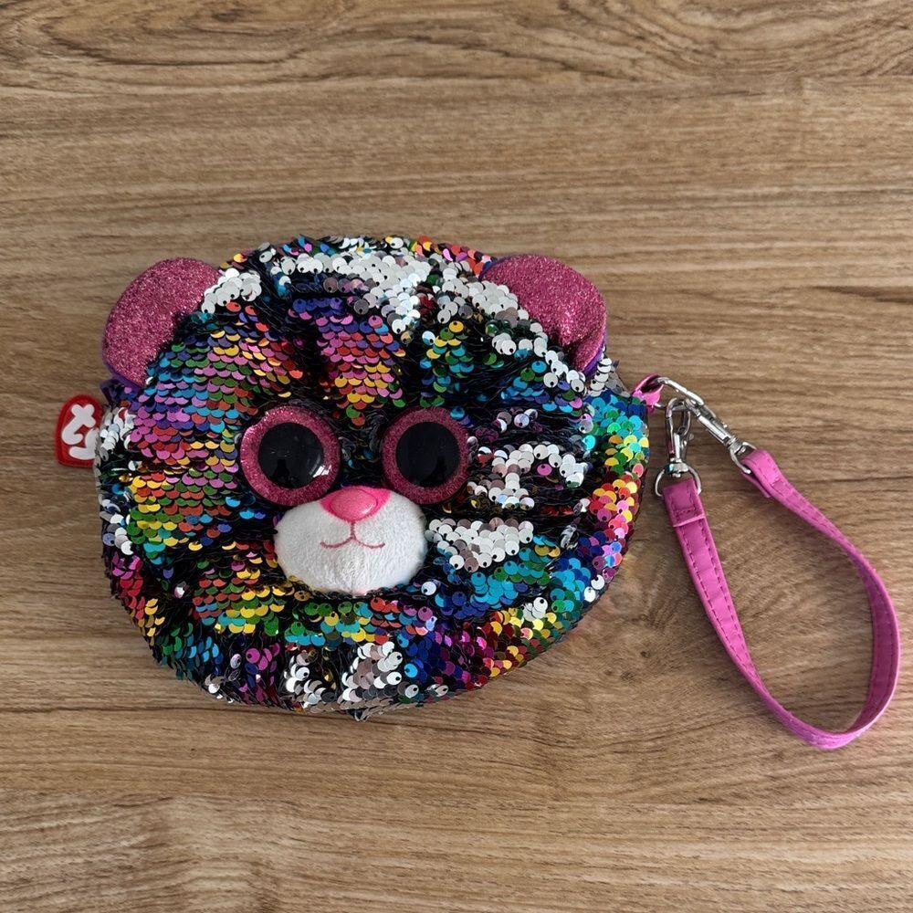 TY Fashion FLIPPY Colorful Sequin DOTTY LEOPARD 8" PURSE Kids Bag EUC